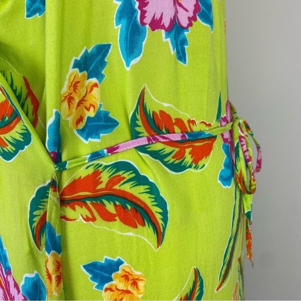 Jane Ashley Vtg Tropical Floral Maxi Shift Dress Sleeveless Lime Green 3X - Picture 5 of 14